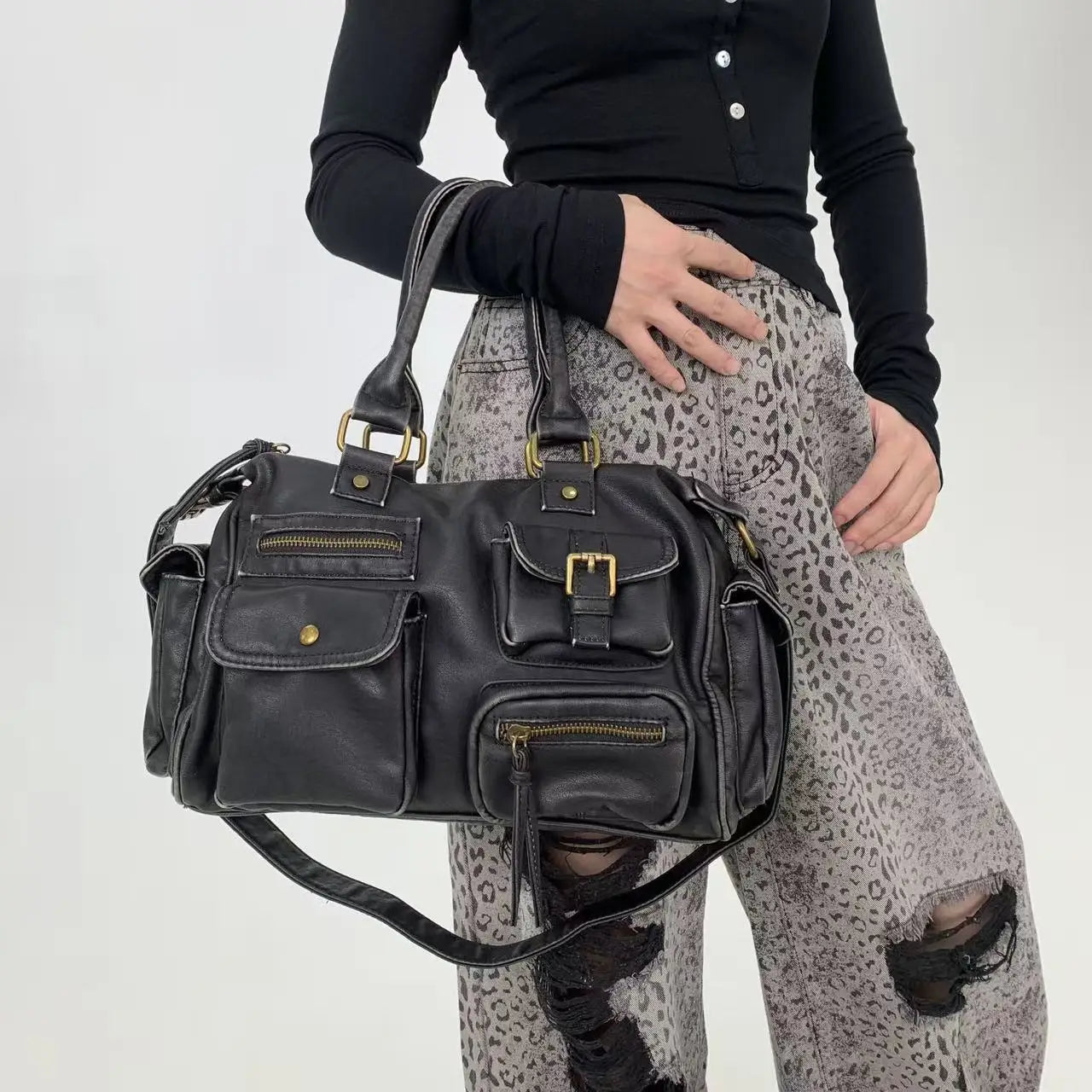 Damen-Handtasche Top-Handle aus PU-Leder mit Tassel-Design und Mehrfachfächern für Abendtaschen geeignet