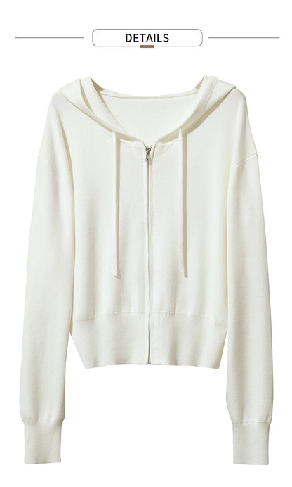 Damen-Strickjacke Kapuze Reißverschluss locker Wolle-Mix Herbst-Winter