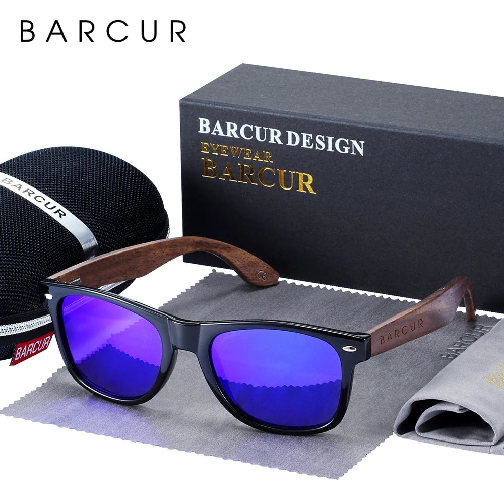 Sonnenbrille Holz Walnuss schwarz polarisiert UV400 Original-Etui Herren