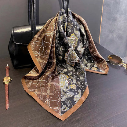 Damen Seidensatin Schal quadratisch Blumenprint Kopftuch Bandana Hijab G