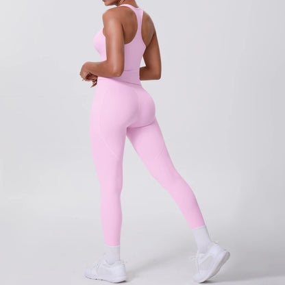 Damen-Yoga-Overall mit Rücken-Ausschnitt, ärmellos, rosafarben