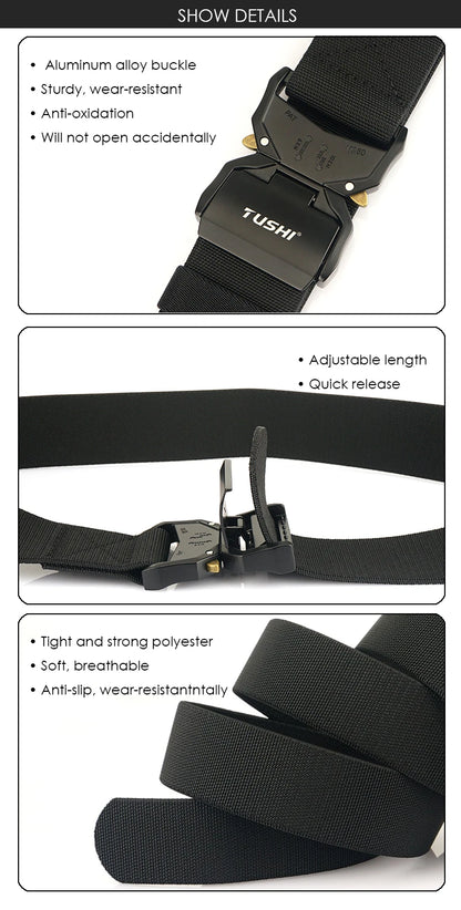 VATLY Breiter Elastik-Gürtel Herren 5 cm Aluminium-Schnellverschluss Militär-Stil