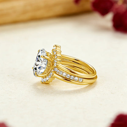 Damen-Verlobungsring-Set aus Silber mit ovalem Moissanit, 5 Karat Gesamt, 3-Teiliges Ringset, Zertifikat