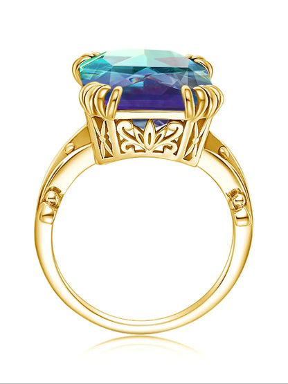 Damen-Ring aus Sterlingsilber 925 mit Regenbogen-Topas und Zirkonia, Vintage-Design, Brillantschimmer