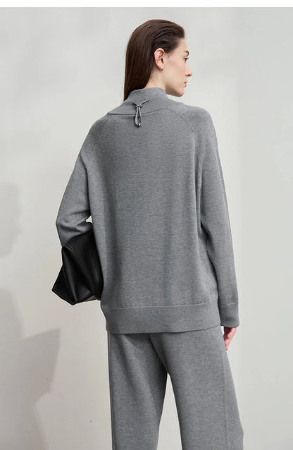 Damen-Rollkragenpullover Reißverschluss weites Bein Set Herbst