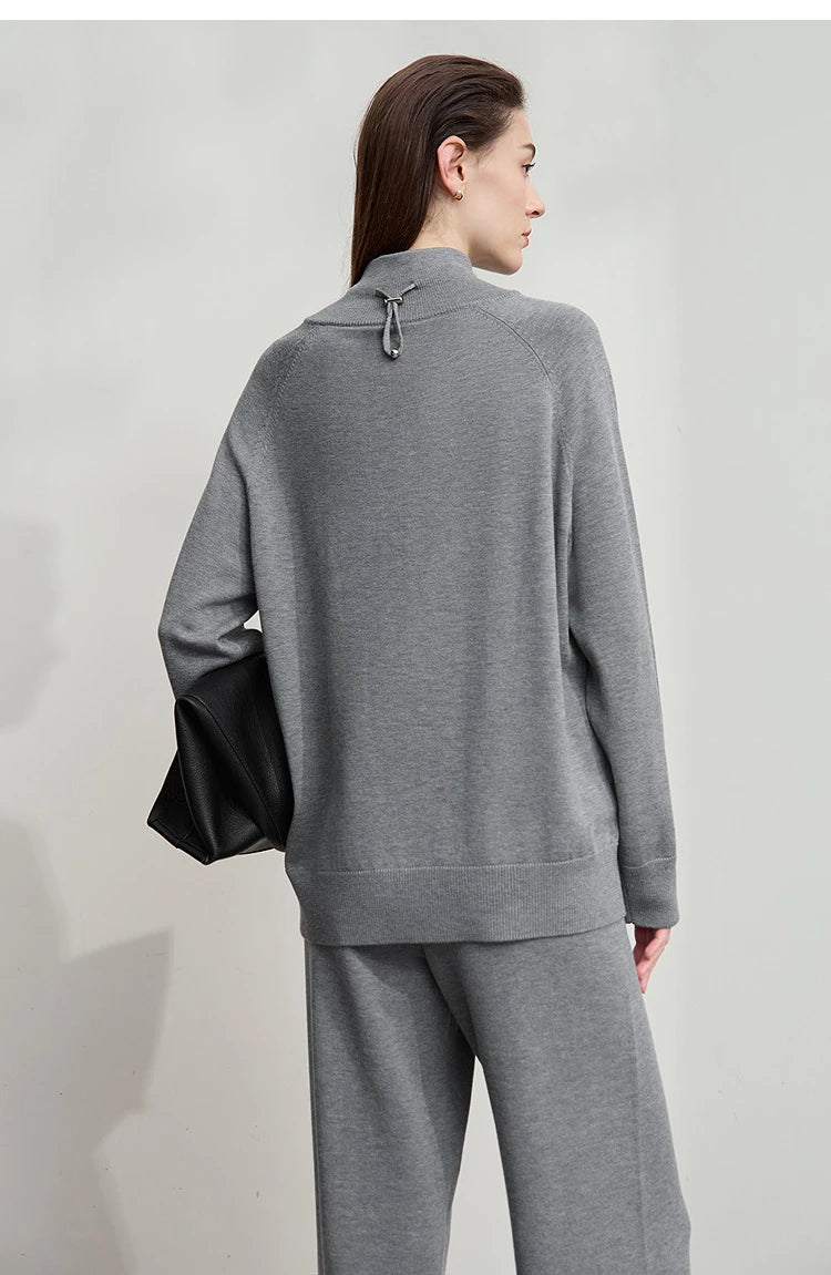 Damen-Rollkragenpullover locker Raglan Wolle-Mix Herbst-Winter