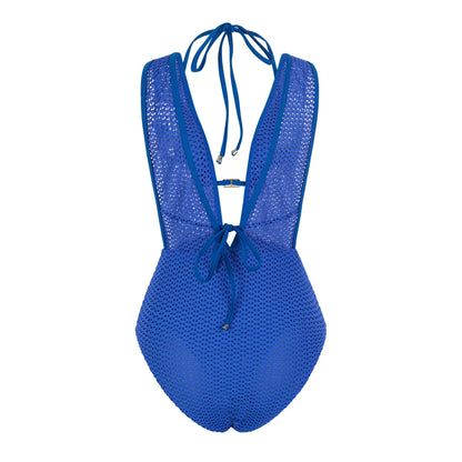 Damen-Badeanzug V-Ausschnitt Netzstrick rückenfrei Monokini Weste