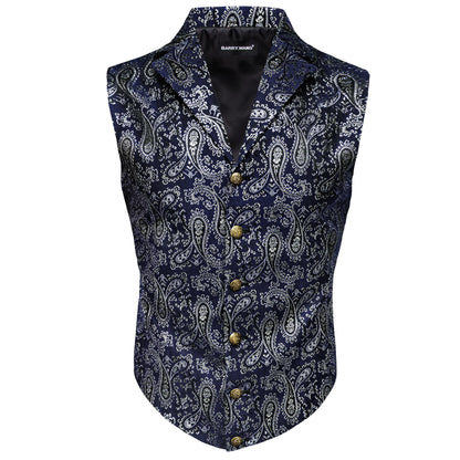 Herrenweste aus Feinwolle mit Paisley-Muster, dunkelblau, goldfarbene Knöpfe