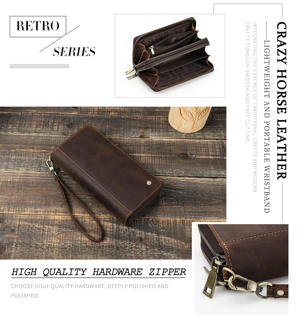 Herren Echtleder Clutch Vintage Business Geldbörse Kartenhalter Reise Büro Geschenk