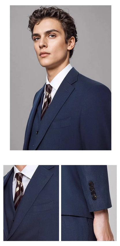 Hochwertiger Herrenanzug aus Wolle und Seide – Slim Fit Einreiher mit 2-Knopf-Sakko und Hose in Schwarz für alle Jahreszeiten
