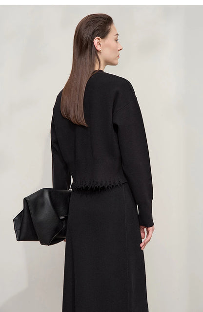 Damen-Strickjacke V-Ausschnitt kurz Quaste locker Langarm Herbst