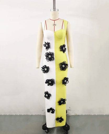 Asymmetrisches ärmelloses Damenkleid mit Rundhalsausschnitt und Stickerei – hohles Design und figurbetontes High-Waist-Design