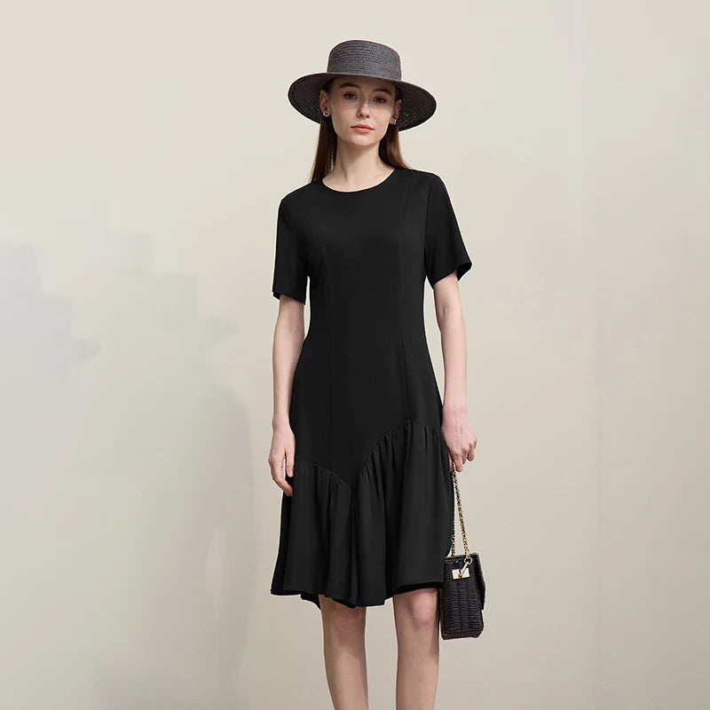 Elegantes Damenkleid Kurzarm Chiffon Stretch Karrierefrau