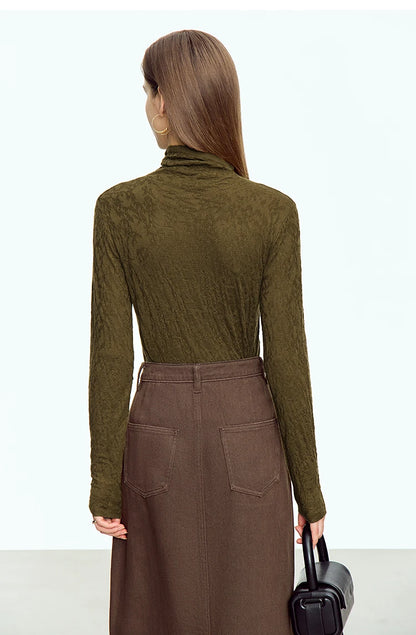 Damen-Rollkragenpullover Wolle-Mix schlank dünn Winter