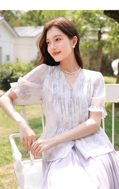 Damen-Lyocell-Bluse mit Reverskragen und Druckmuster – Einreihig und Komfortabel für Frühling und Sommer