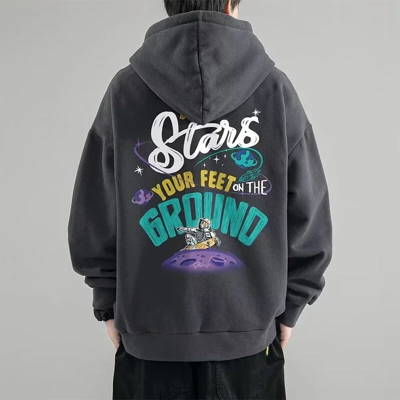 Herbst Cartoon Astronaut Gedruckt Hoodies Für Männer Neue Hip Hop Mode Streetwear Mit Kapuze Sweatshirt Y2K Vintage Pullover Hoody