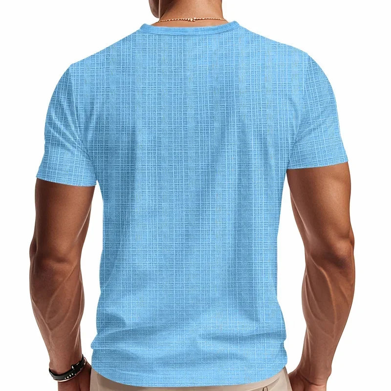 Herren-Casual-Poloshirt mit V-Ausschnitt, Brusttasche und Knopfleiste – vielseitiges, einfarbiges Business-T-Shirt