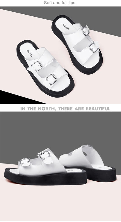 2025 frauen Hausschuhe Sommer Echtes Leder Rutschen Frauen Fashion Square taste Flache Sandalen Damen Outdoor Casual Flip-Flops