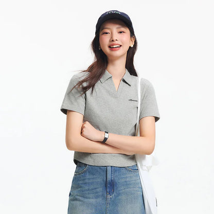 Semir Poloshirt für Damen, abgeschnitten, schmale Passform, elegant, 2025, neuer Sommer, bestickter Pullover, minimalistisch, für lässigen Stil