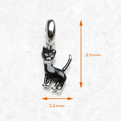 Damen-Charm-Anhänger schwarze Katze süß DIY Club aus Sterlingsilber