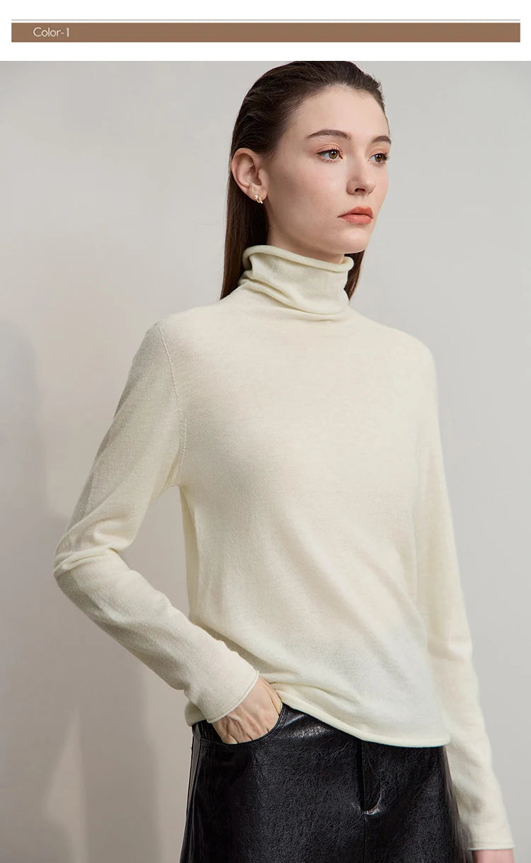 Damen-Rollkragenpullover 100 % Wolle gerade einfarbig Herbst-Winter