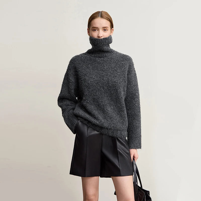 Damen-Rollkragenpullover locker Raglan Streetwear Winter