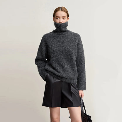 Damen-Rollkragenpullover locker Raglan Streetwear Winter