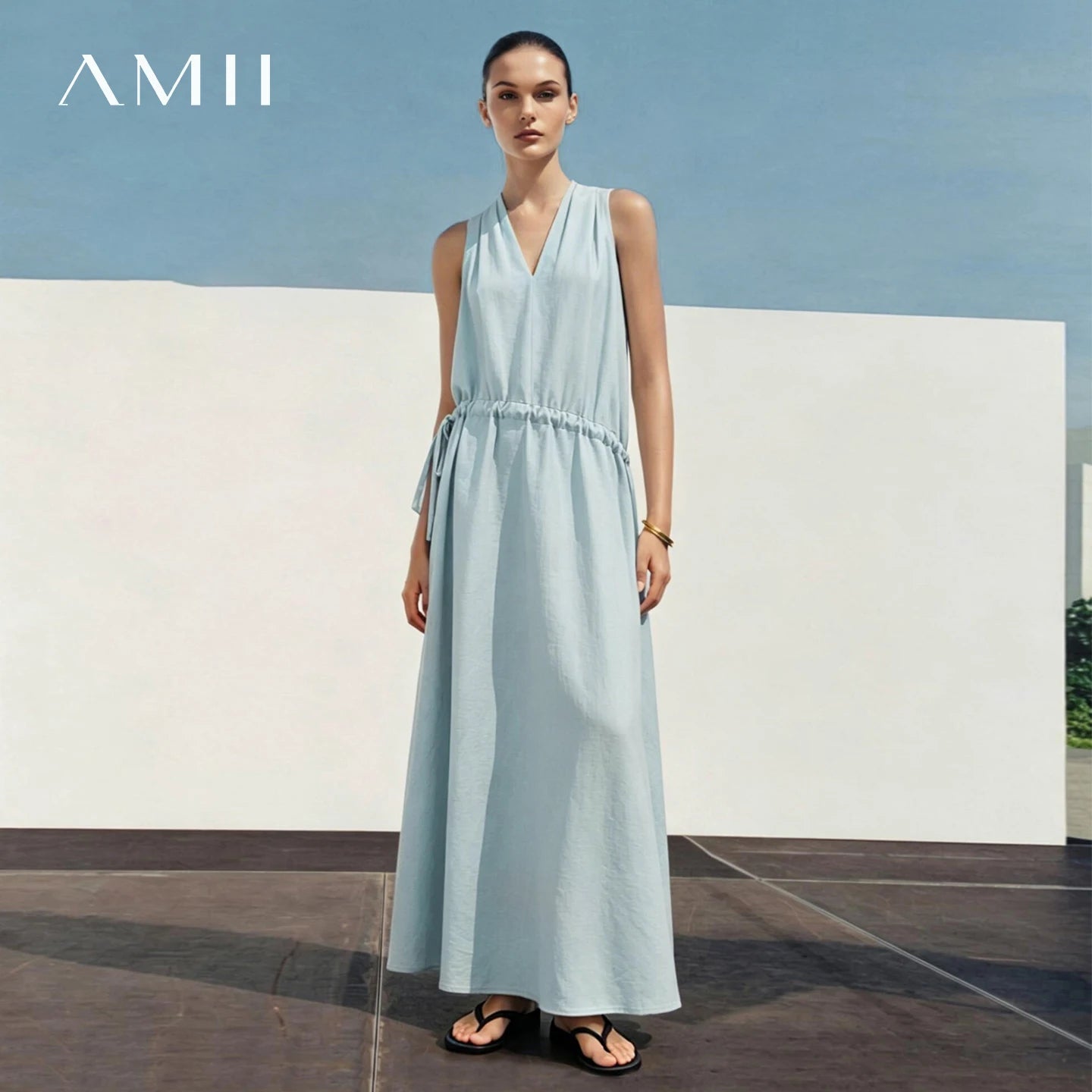 Elegantes Ärmelloses Sommerkleid Für Damen Mit Kordelzug