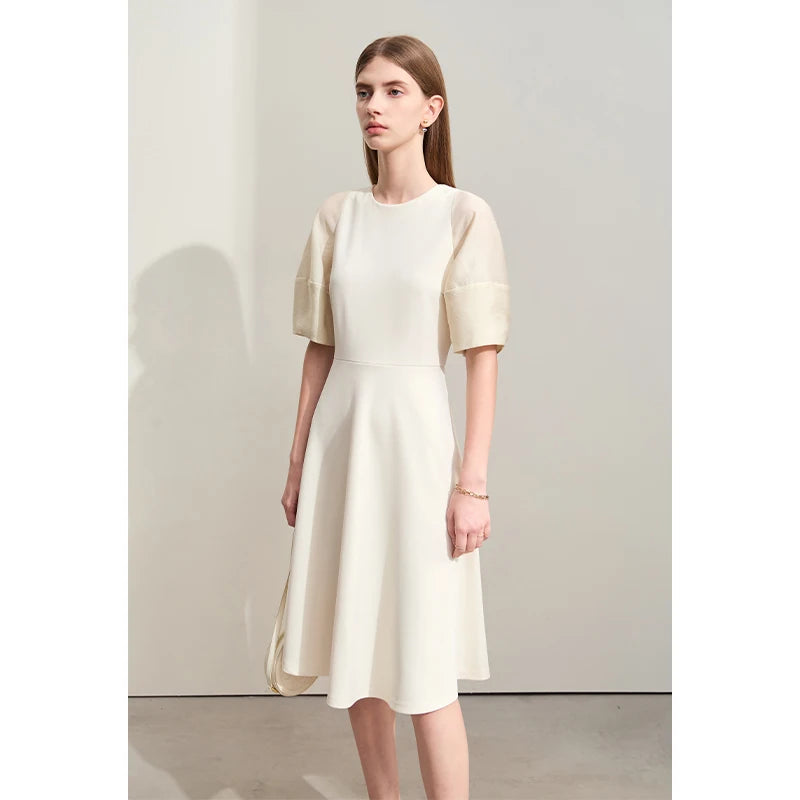 Elegantes Damen Kleid Mit Laternenärmel Und Taillierung