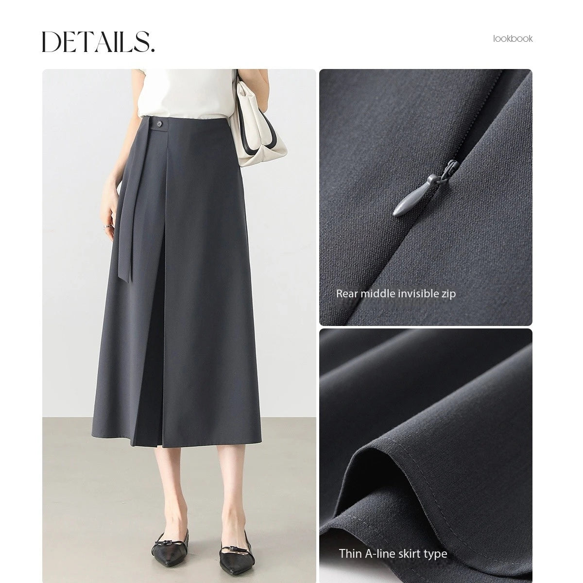 Damen Midi Rock aus Chiffon mit solidem Patchwork und Schlitzdesign