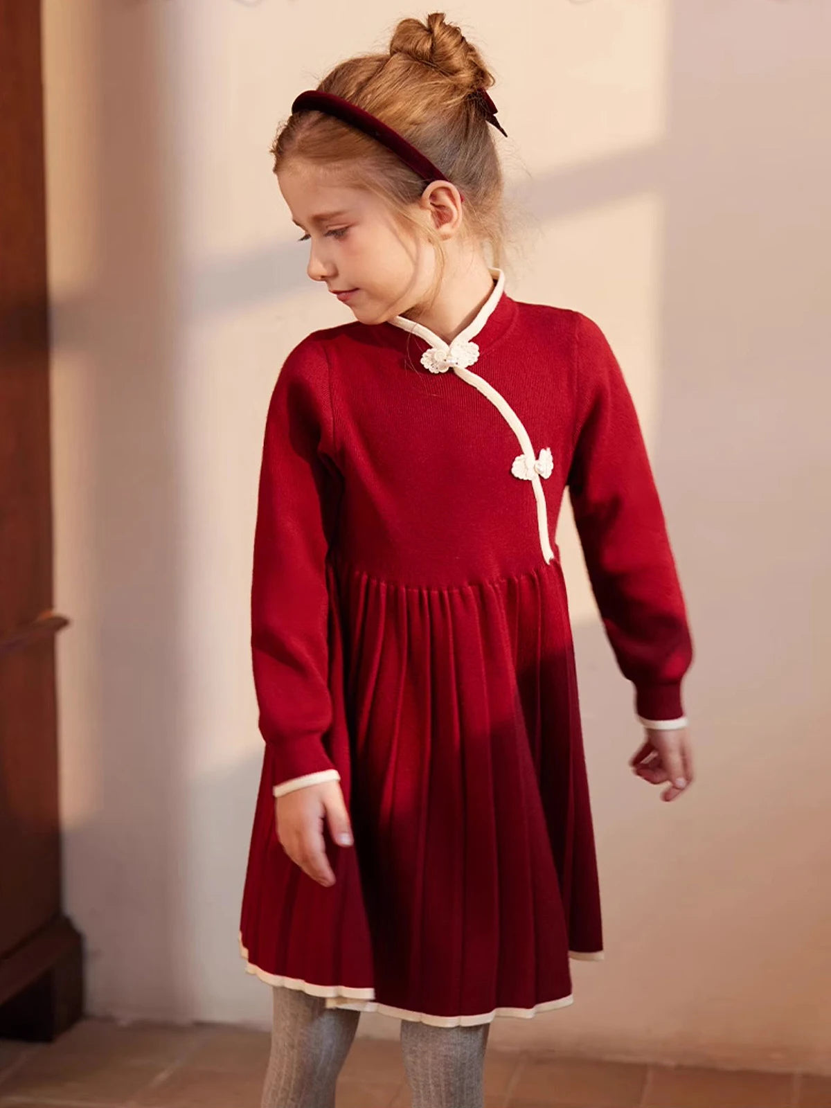 Weihnachtspullover für Kinder im Retro-Stil – Jacquard-Strick in Rosa, locker und niedlich, für Mädchen von 110cm bis 170cm