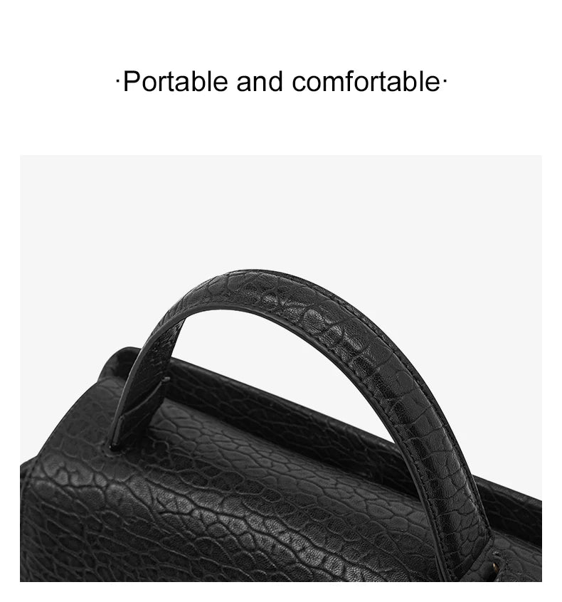 Damen-Schultertasche aus Spaltleder mit Lychee-Muster und Klappen-Verschluss in Weiß oder Schwarz
