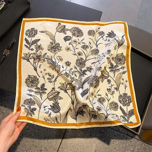 Damen Seidenschal 53cm quadratisch Blumenprint Luxus Hijab Bandana D