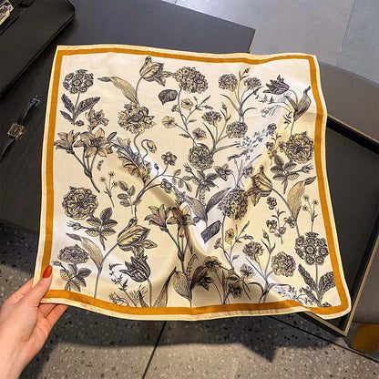 Damen Seidenschal 53cm quadratisch Blumenprint Luxus Hijab Bandana D