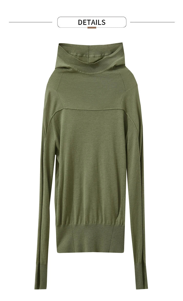 Damen-Kapuzenpullover Wolle Slim Stehkragen-Splicing Büro Herbst-Winter