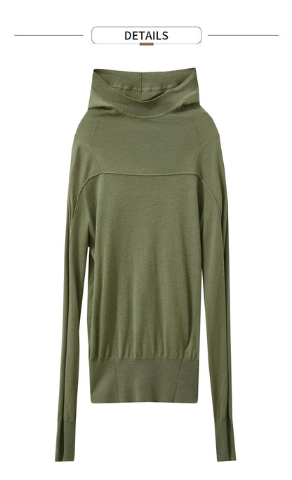 Damen-Kapuzenpullover Wolle Slim Stehkragen-Splicing Büro Herbst-Winter
