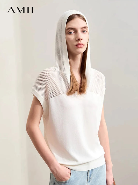 Damen-Kapuzenpullover Viskose Kurzarm locker Patchwork Sommer