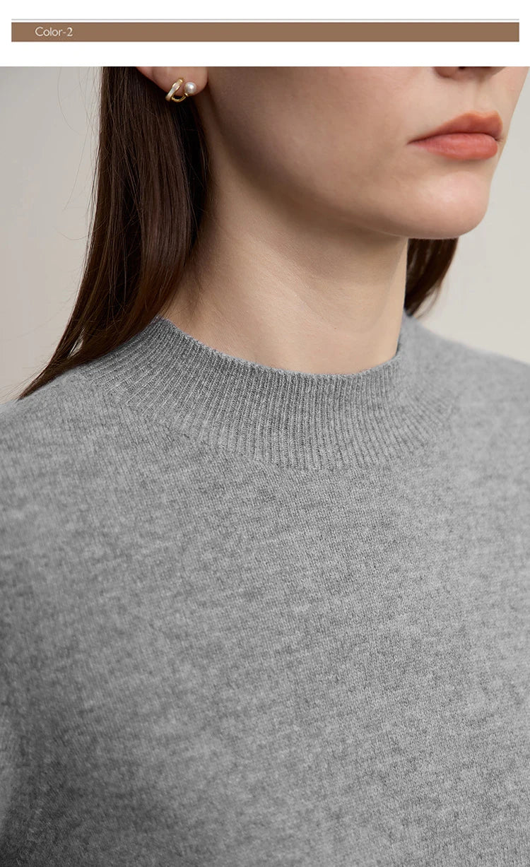 Damenpullover in Grau mit Rundhalsausschnitt und feinem Strick, lange Ärmel