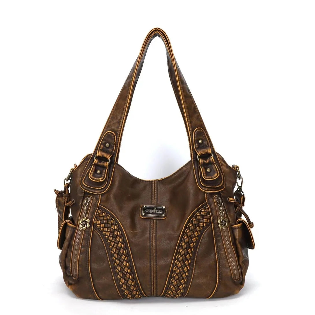 Damen-Umhängetasche Aus PU Mit Mehrfach-Innenfächern Und Reißverschluss Im Vintage Stil