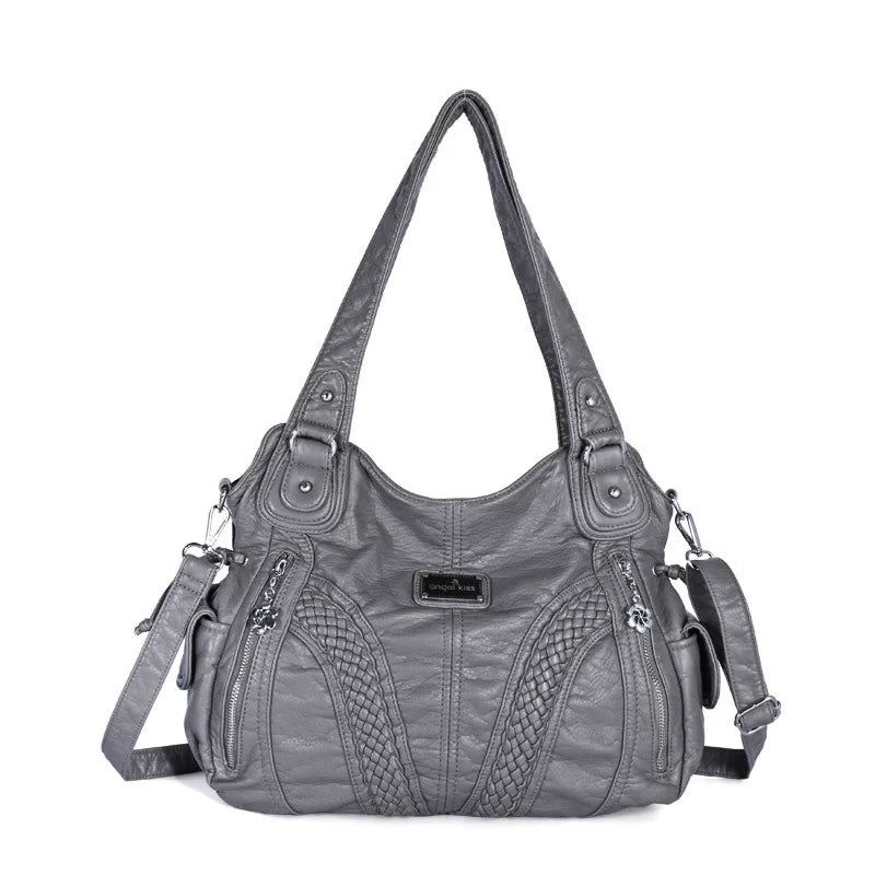 Damen-Schultertasche aus PU mit Mehrfachfächern, Reißverschluss und geräumigem Innenraum