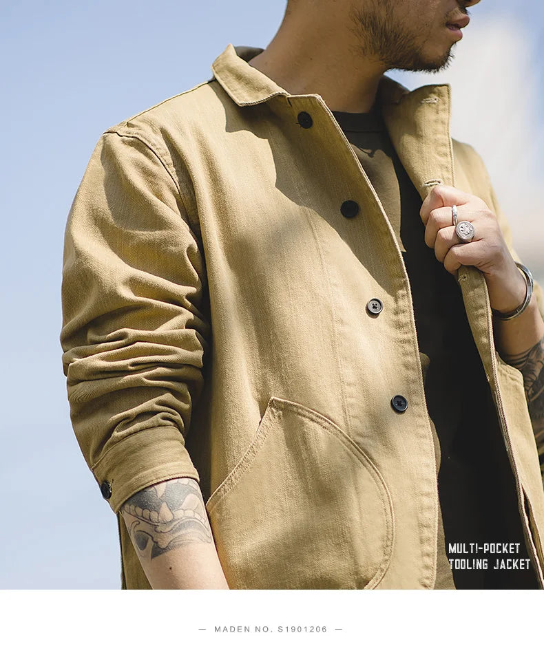 Herren Jacke Ingwerfarben Arbeitskleidungsjacke mit mehreren Taschen lässige Jagdjacke