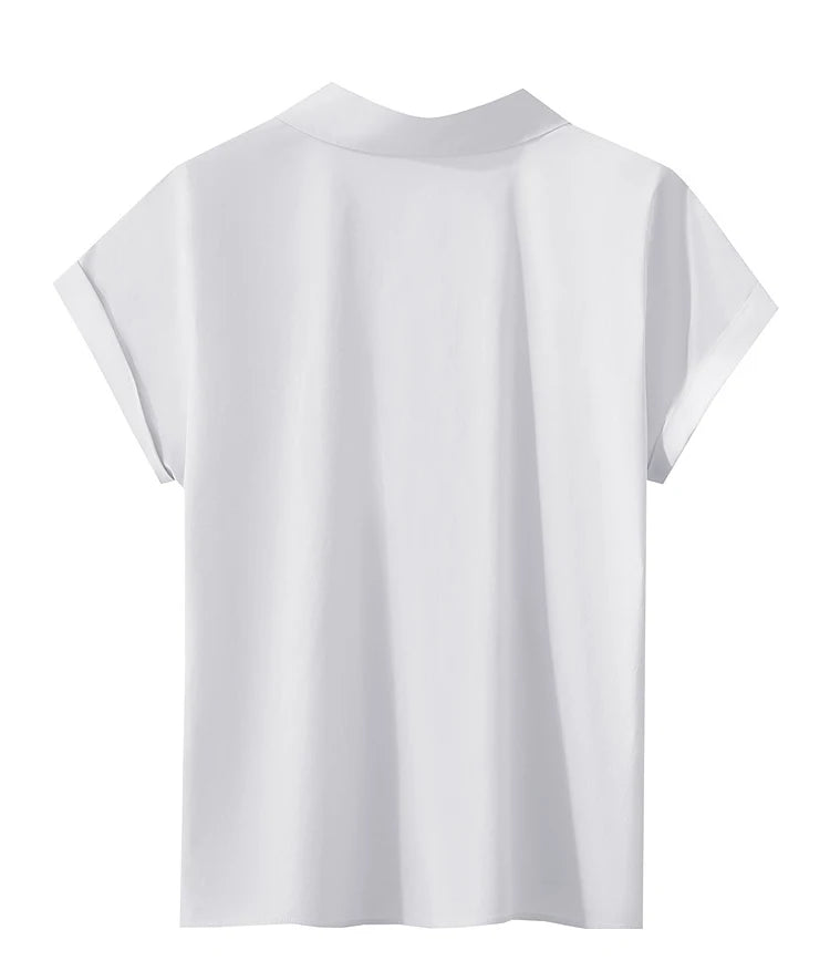 Damen Bluse im minimalistischen französischen Stil mit umlegekragen und gedrehten Falten