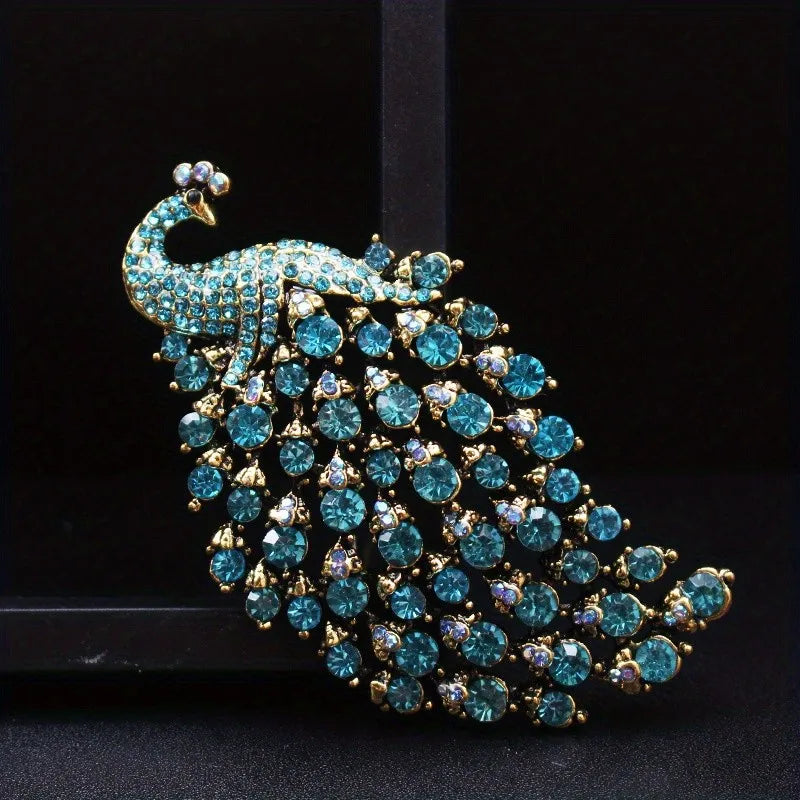 Brosche Pfau Kristall Emaille Tier Anstecknadel Damen