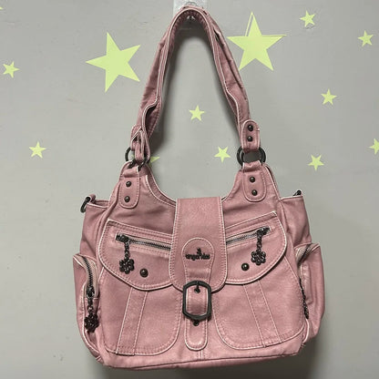 Damen-Schultertasche aus PU mit Top-Griff und Mehrfachfächern, Reißverschluss, Innenfach und Mobiltelefonfach