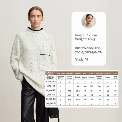 Damen-Rollkragenpullover Wolle dick locker lang Winter