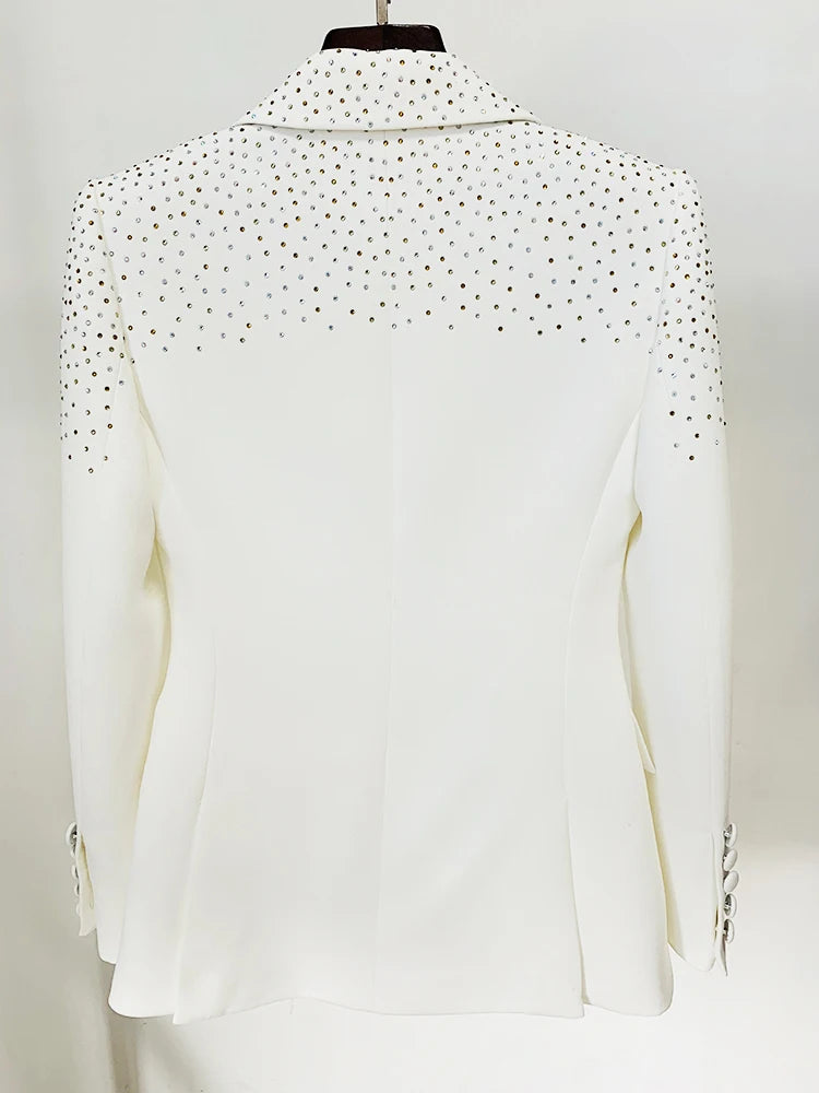 Damen-Blazer Slim Fit Einknopf Strass-Diamanten Perlen elegant