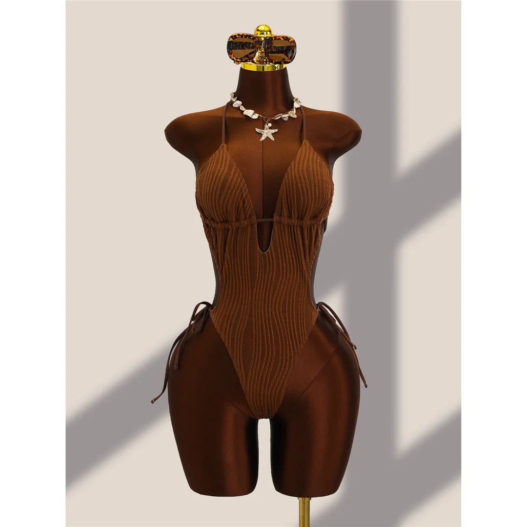 Damen Badeanzug Blumendruck One-Shoulder asymmetrisch Cut-Out Monokini gepolstert