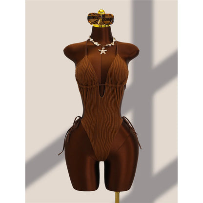 Damen Badeanzug Blumendruck One-Shoulder asymmetrisch Cut-Out Monokini gepolstert