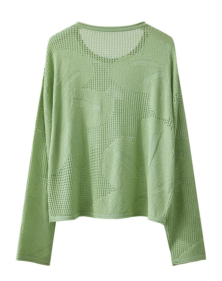 Damen-Rundhalspullover Aushöhlung Jacquard Viskose locker Frühling