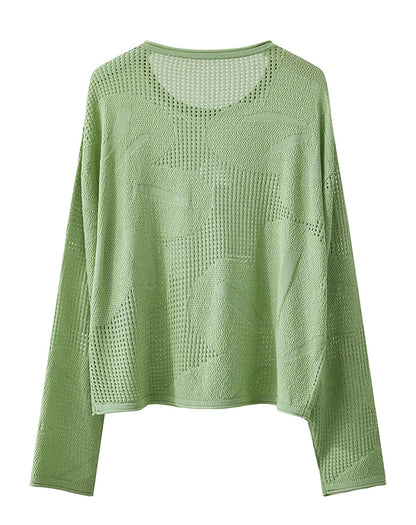 Damen-Rundhalspullover Aushöhlung Jacquard Viskose locker Frühling
